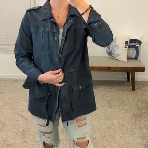 Merona large l dark grey / black adjustable waist utility style jacket used